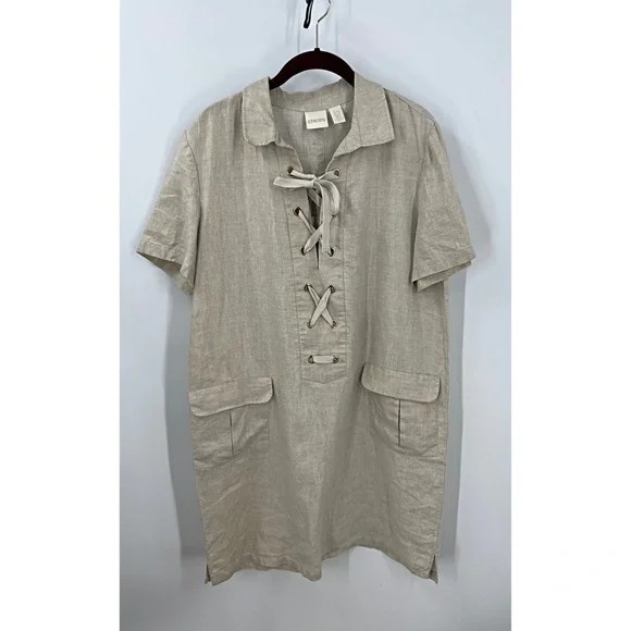 Chico's | Dresses | Chicos Oversized Linen Loose Fit Lacedup Detail  Lagnlook Dress 25m | Poshmark